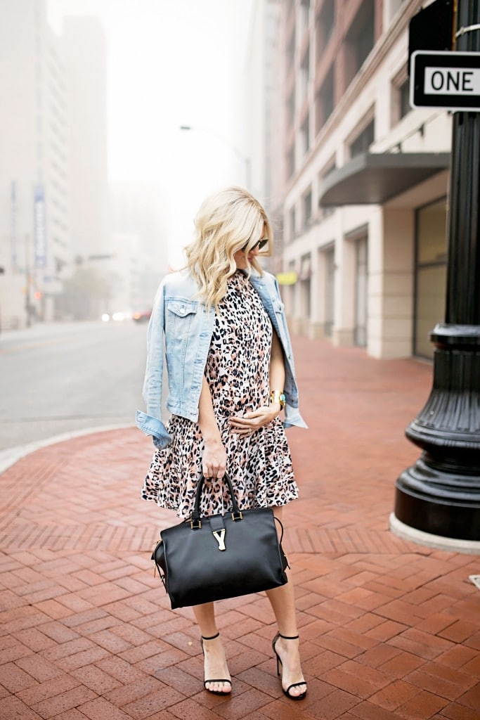 Animal print dress sales with denim jacket