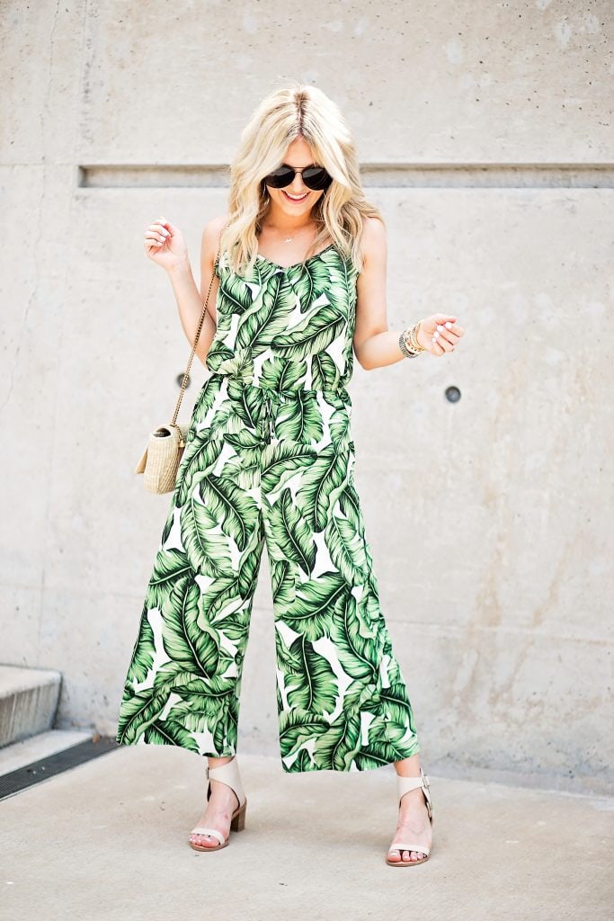 katey mcfarlan palm print jumpsuit